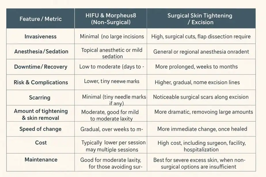 Table showing benefits of Lipo Freeze 2 U Sale treatments for skin tightening following weight loss injections.